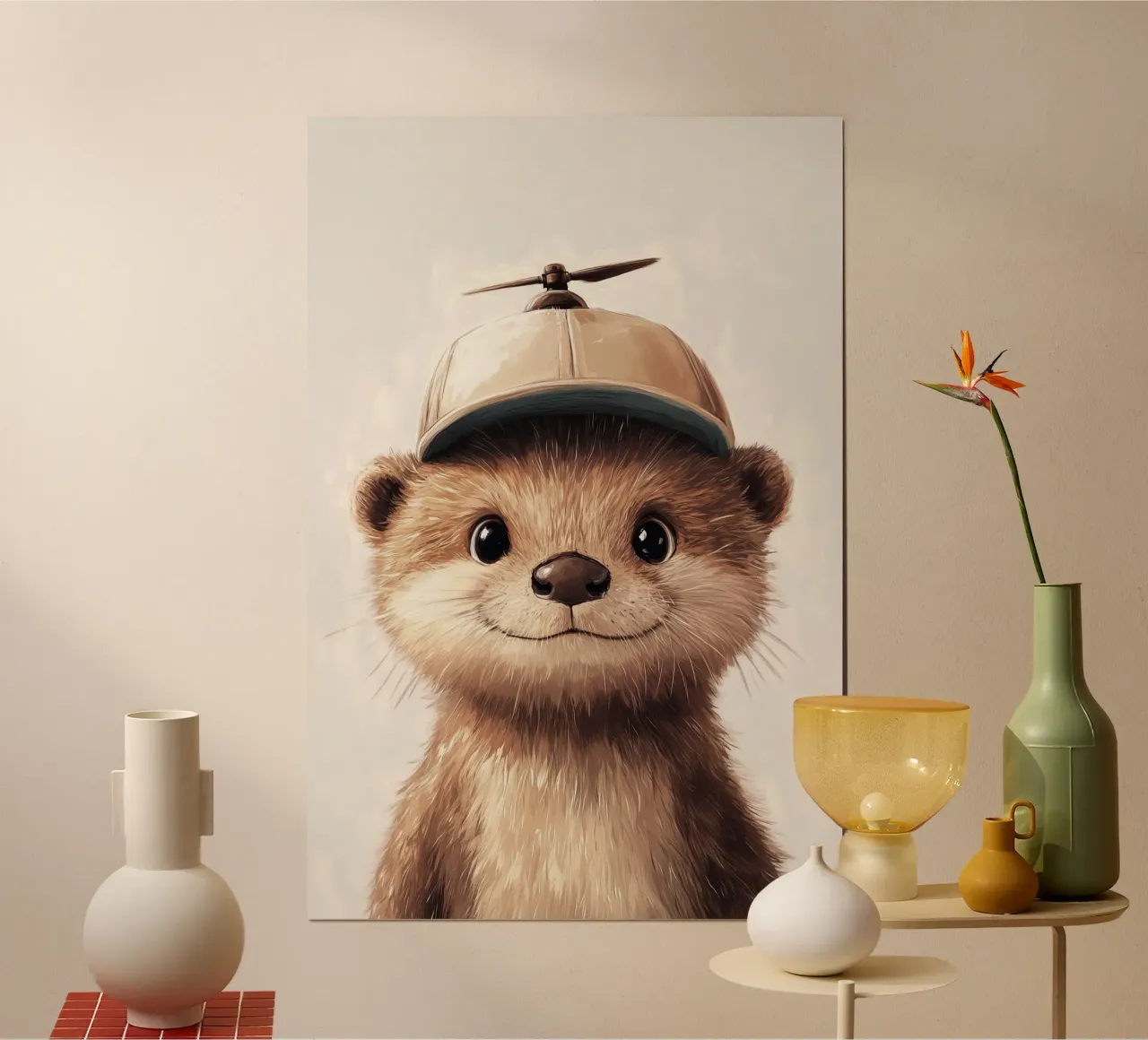 Hero #43: Otter with propeller beanie hahnemühle by farbenhelden