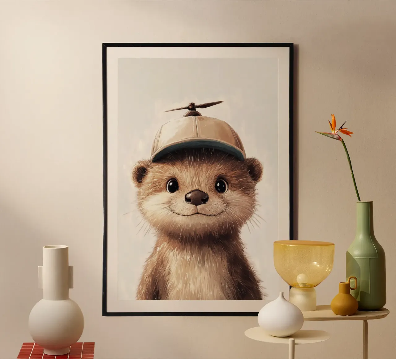 Hero #43: Otter with propeller beanie hahnemühle by farbenhelden