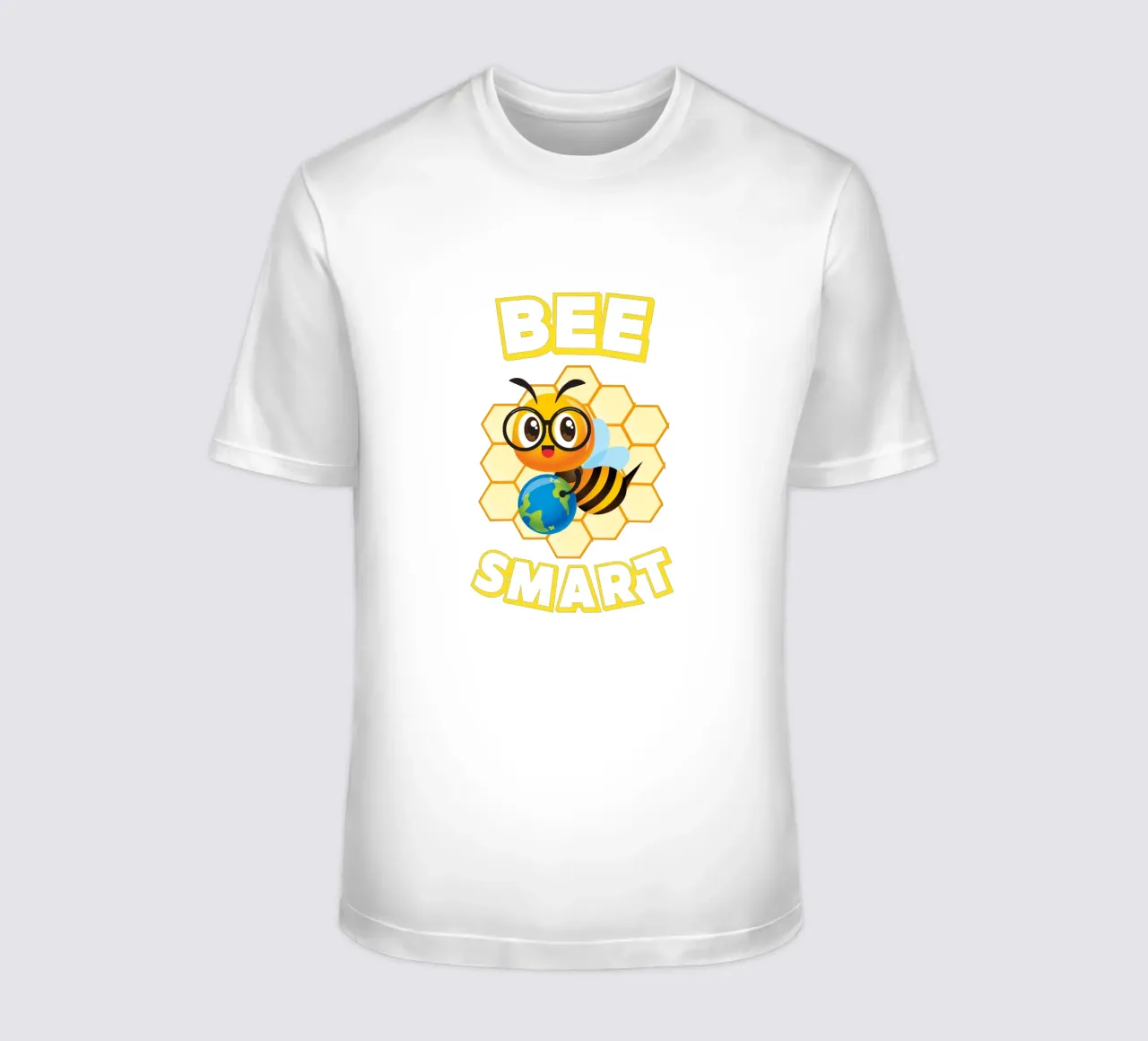 Ape con occhiali e mappamondo davanti a un favo giallo t-shirt da ArtDesign by KBK