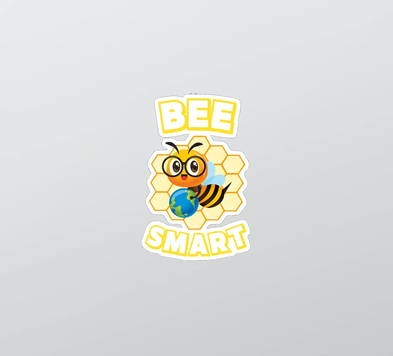 Bee with glasses and globe in front of yellow honeycomb sticker by ArtDesign by KBK