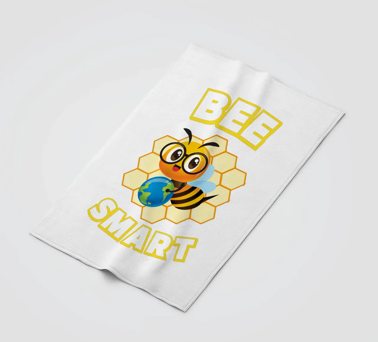 Ape con occhiali e mappamondo davanti a un favo giallo coperta in pile da ArtDesign by KBK