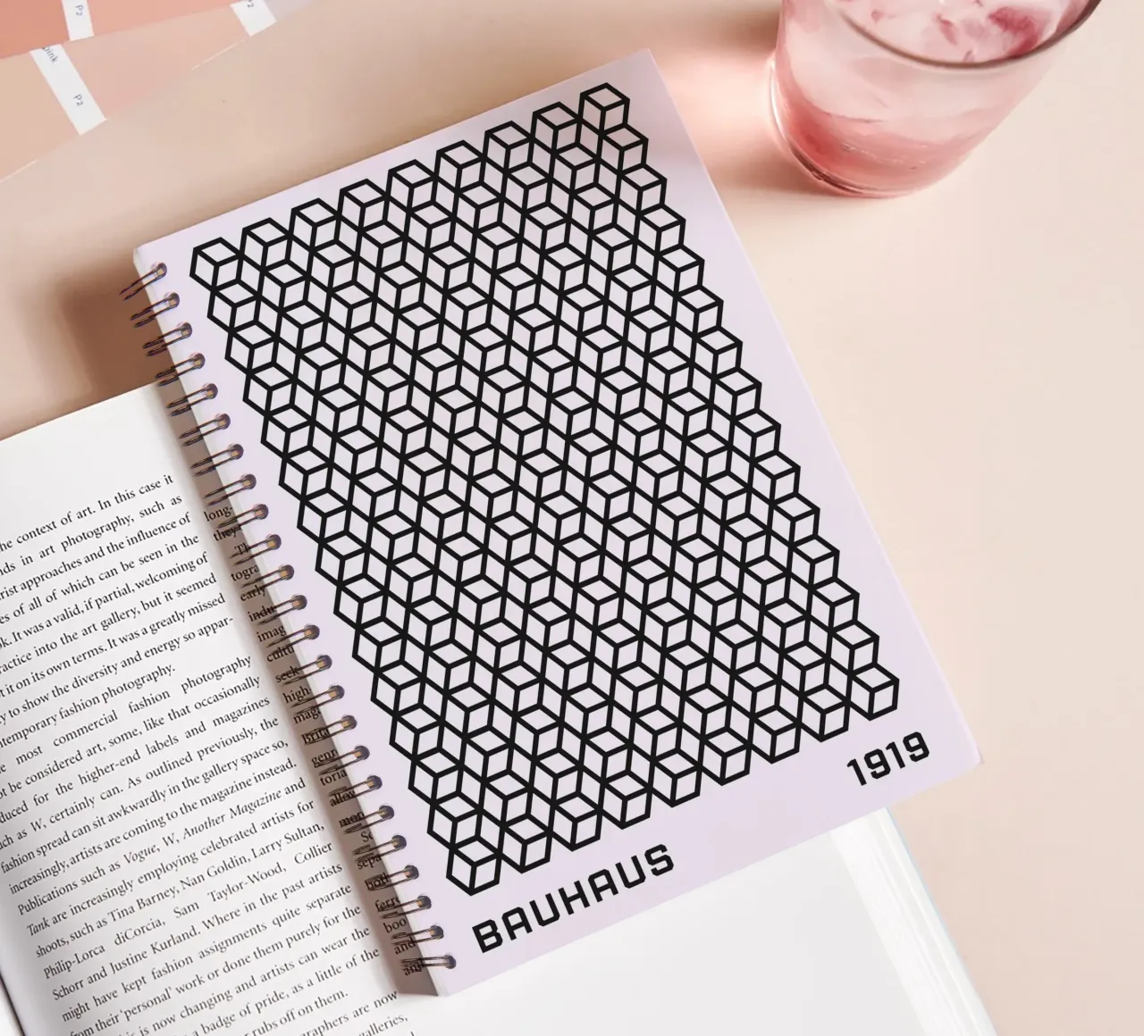 Bauhaus 1919 Geometric 3D Cube Pattern Print spiral notebook by NorwesClub