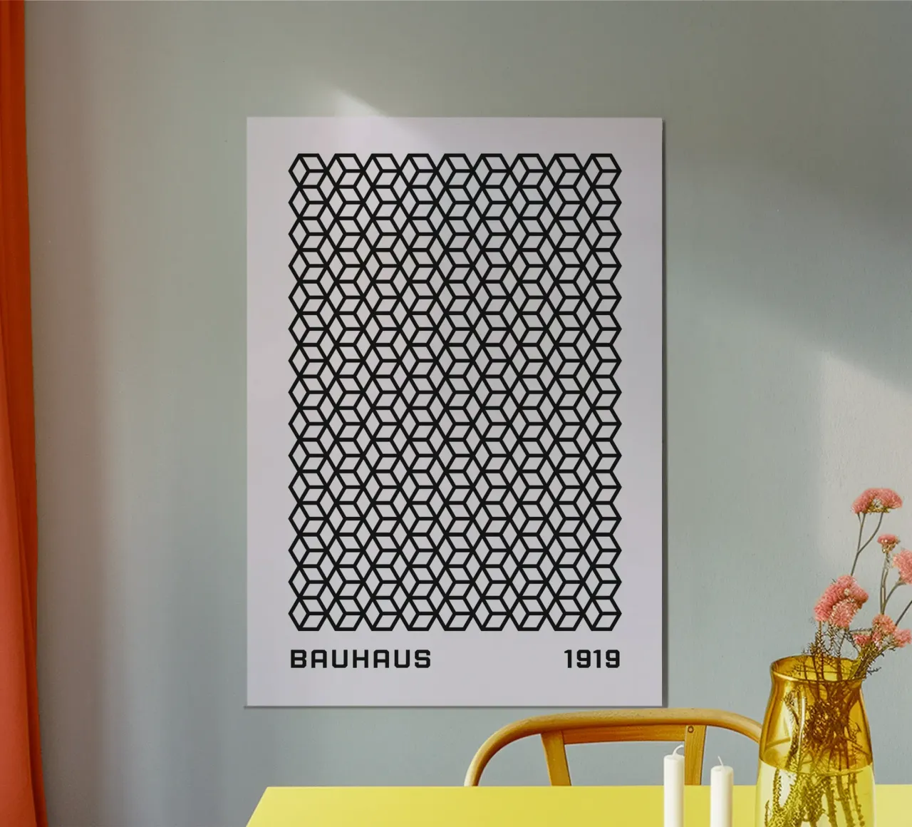 Bauhaus 1919 Geometric 3D Cube Pattern Print aluminio dibond de NorwesClub