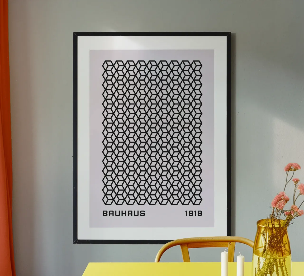 Bauhaus 1919 Geometric 3D Cube Pattern Print poster con marco de aluminio de NorwesClub
