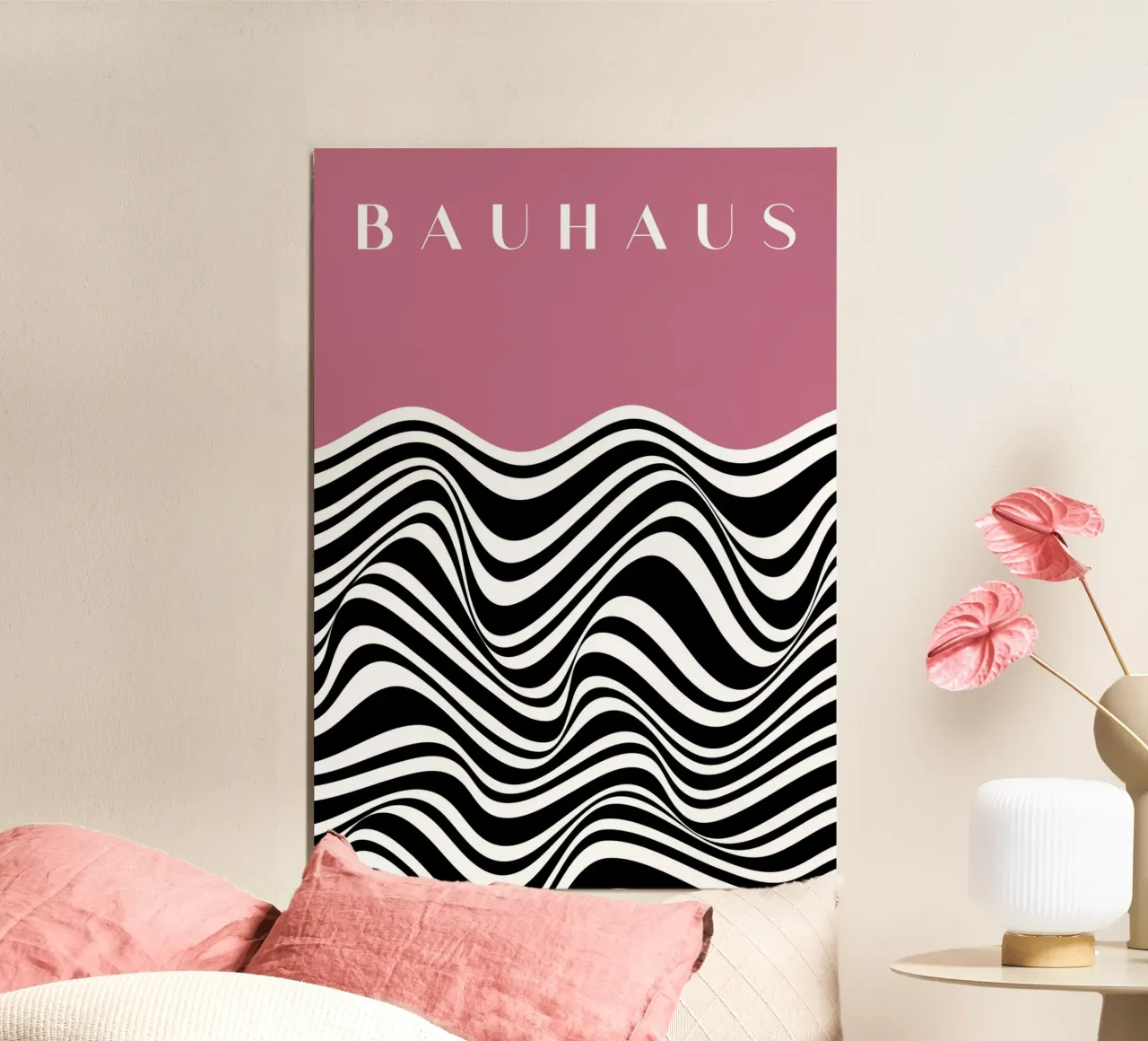 Bauhaus Op Art Stripes Pink Black White Print Alu-Dibond von NorwesClub