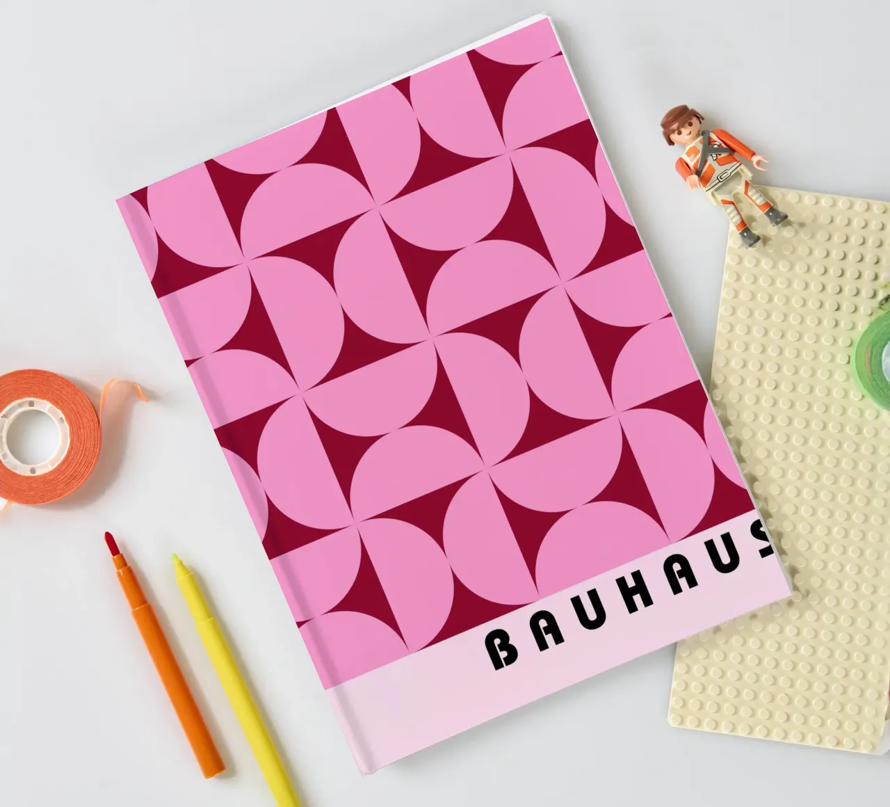 Bauhaus Geometric Pattern Pink Shapes Print notebook by NorwesClub