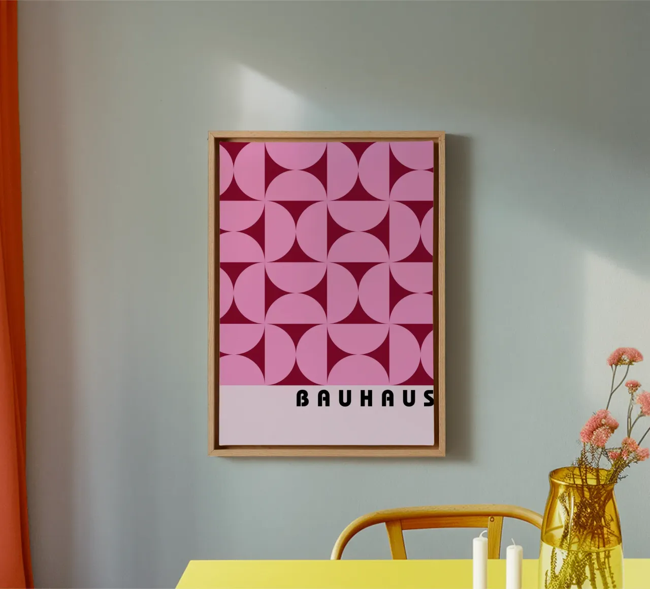 Bauhaus Geometric Pattern Pink Shapes Print canvas with Floater frame by NorwesClub