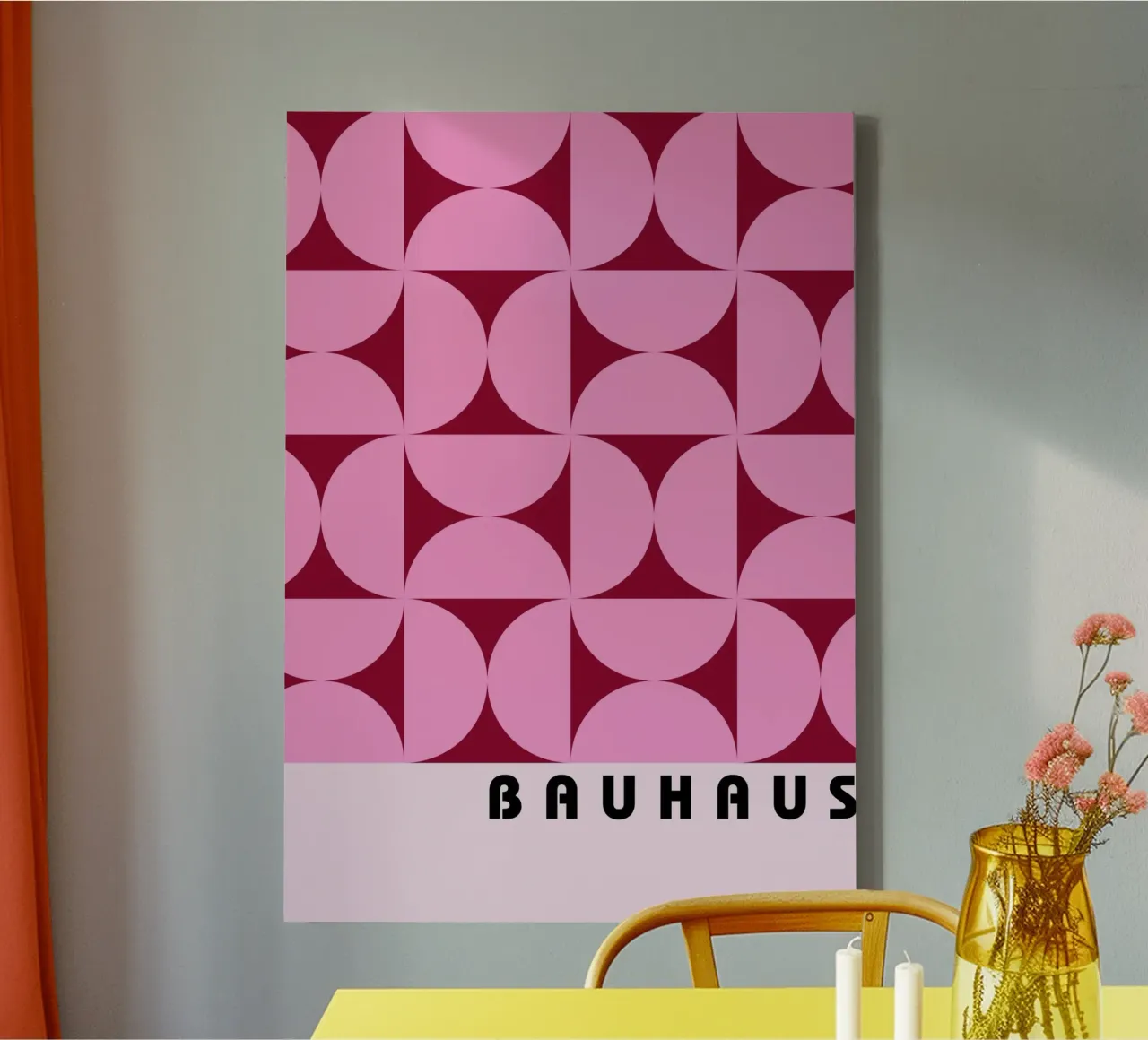 Bauhaus Geometric Pattern Pink Shapes Print canvas with Floater frame by NorwesClub