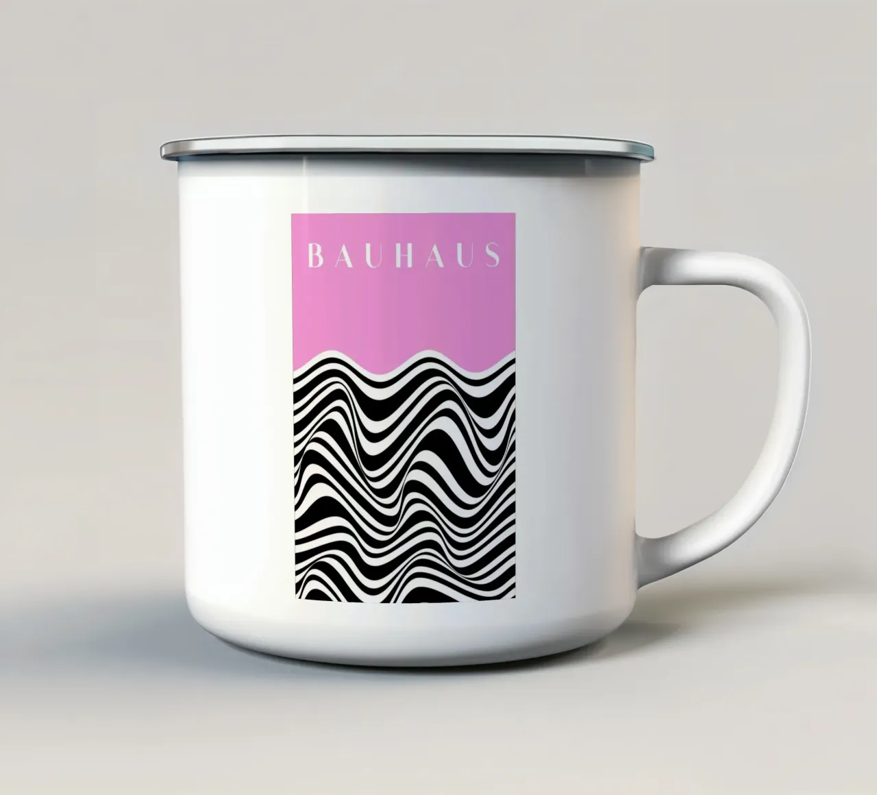 Bauhaus Op Art Strisce Rosa Nero Bianco Stampa tazza in smalto da NorwesClub