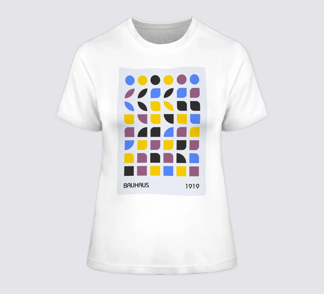 Bauhaus 1919 Geometric Pattern Colorful Print women's fitted t-shirt by NorwesClub