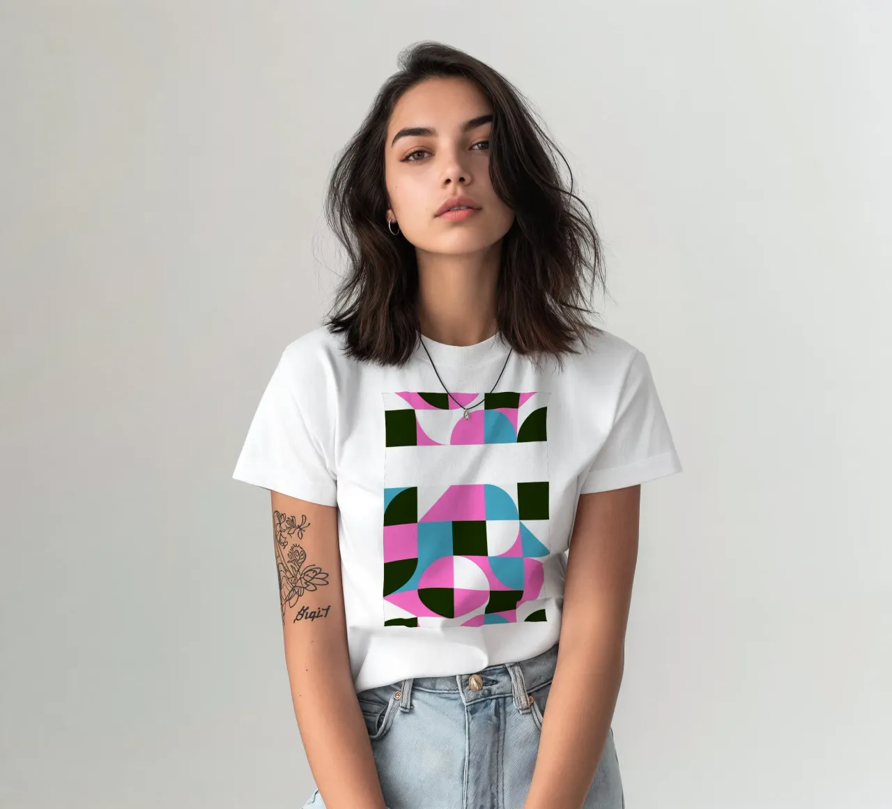 Geometric Pattern Abstract Pink Blue Green Print t-shirt by NorwesClub