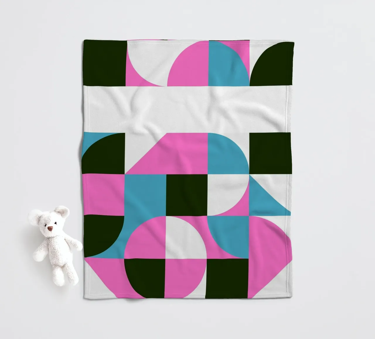 Geometric Pattern Abstract Pink Blue Green Print fleece blanket by NorwesClub