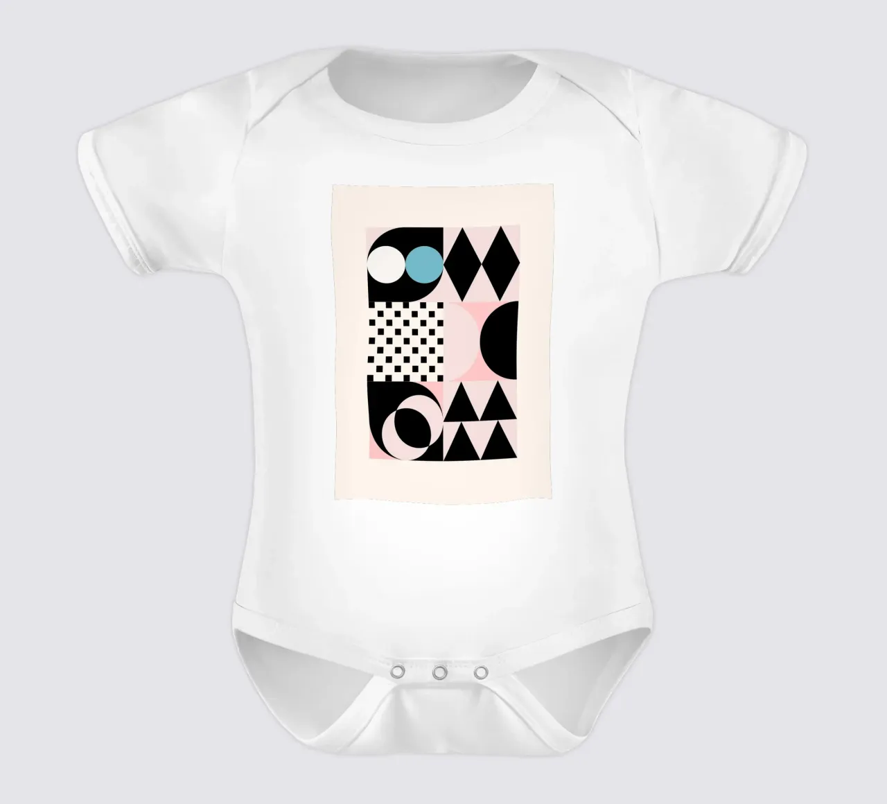 Geometrische abstracte vormen Roze Blauw Zwart Print babyrompertje korte mouwen van NorwesClub