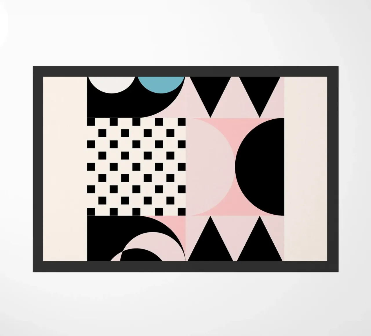 Geometric Abstract Shapes Pink Blue Black Print doormat by NorwesClub