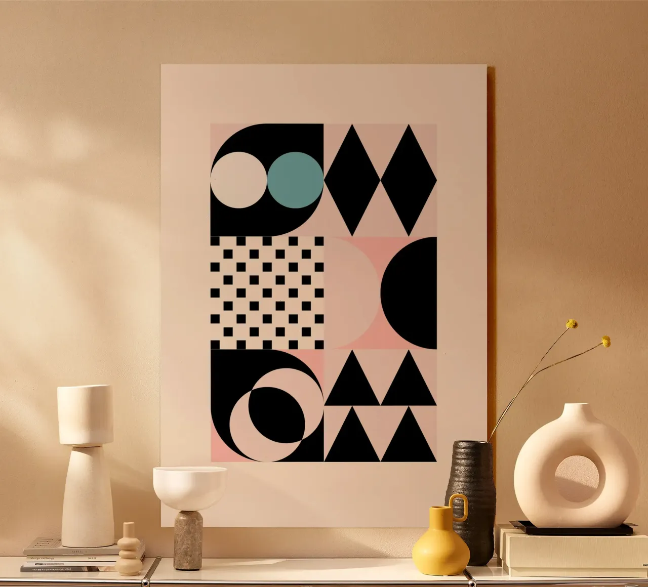 Geometric Abstract Shapes Pink Blue Black Print acrylic glass by NorwesClub