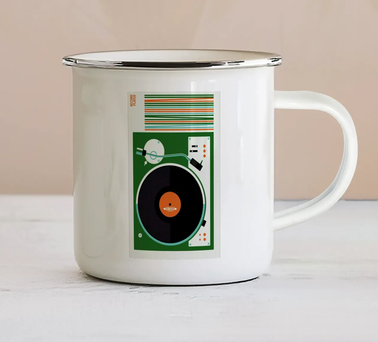 Icons Record Player enamel mug by Bo Lundberg