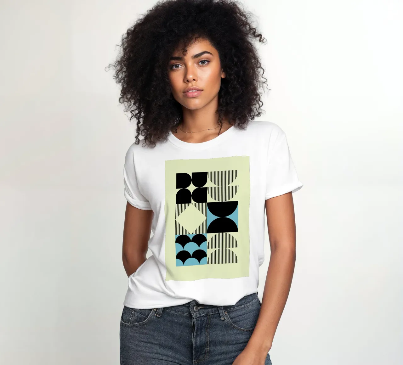 Geometric Abstract Shapes Pattern Impresión azul camiseta de mujer de NorwesClub