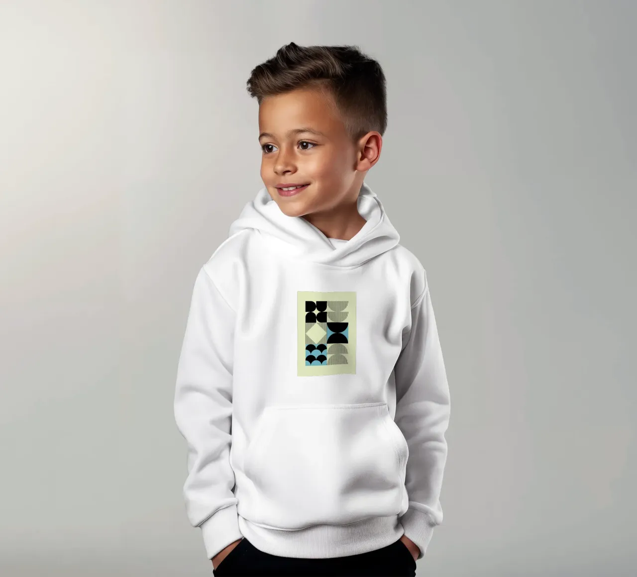 Geometric Abstract Shapes Pattern Impresión azul sudadera con capucha para niño de NorwesClub