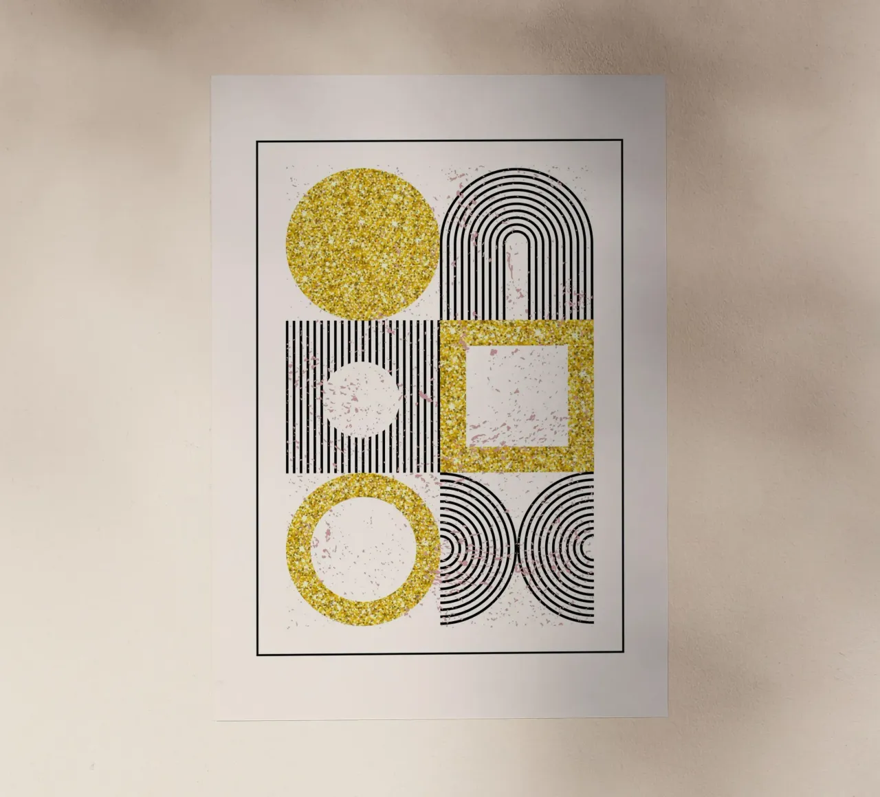 Stampa geometrica astratta di forme glitterate in oro pellicola backlit da NorwesClub