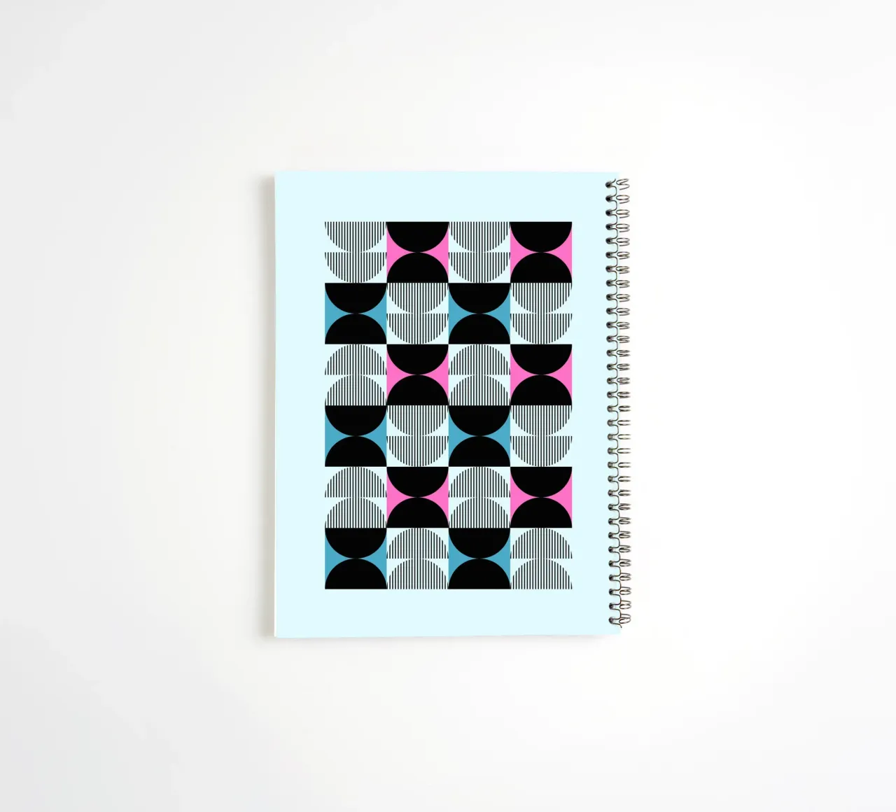 Geometric Pattern Abstract Pink Blue Black Print spiral notebook by NorwesClub