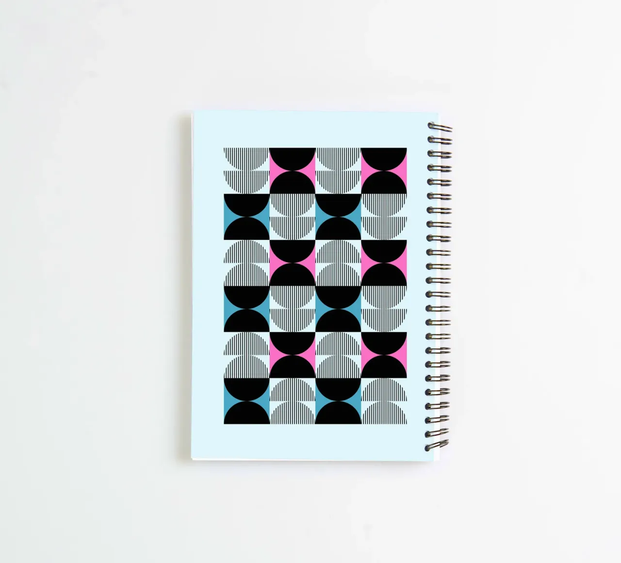 Geometric Pattern Abstract Pink Blue Black Print spiral notebook by NorwesClub