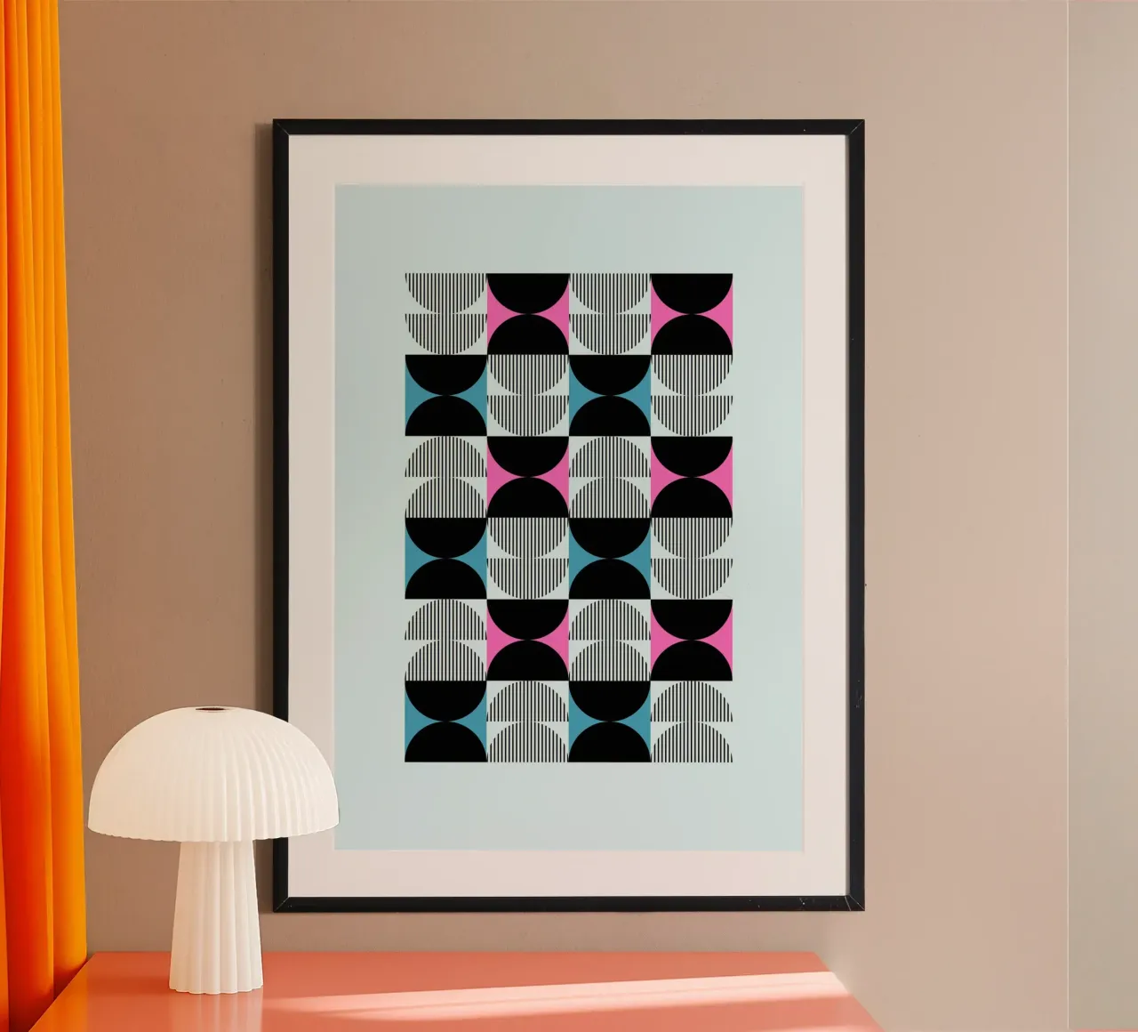 Geometrisch Patroon Abstract Roze Blauw Zwart Print poster van NorwesClub