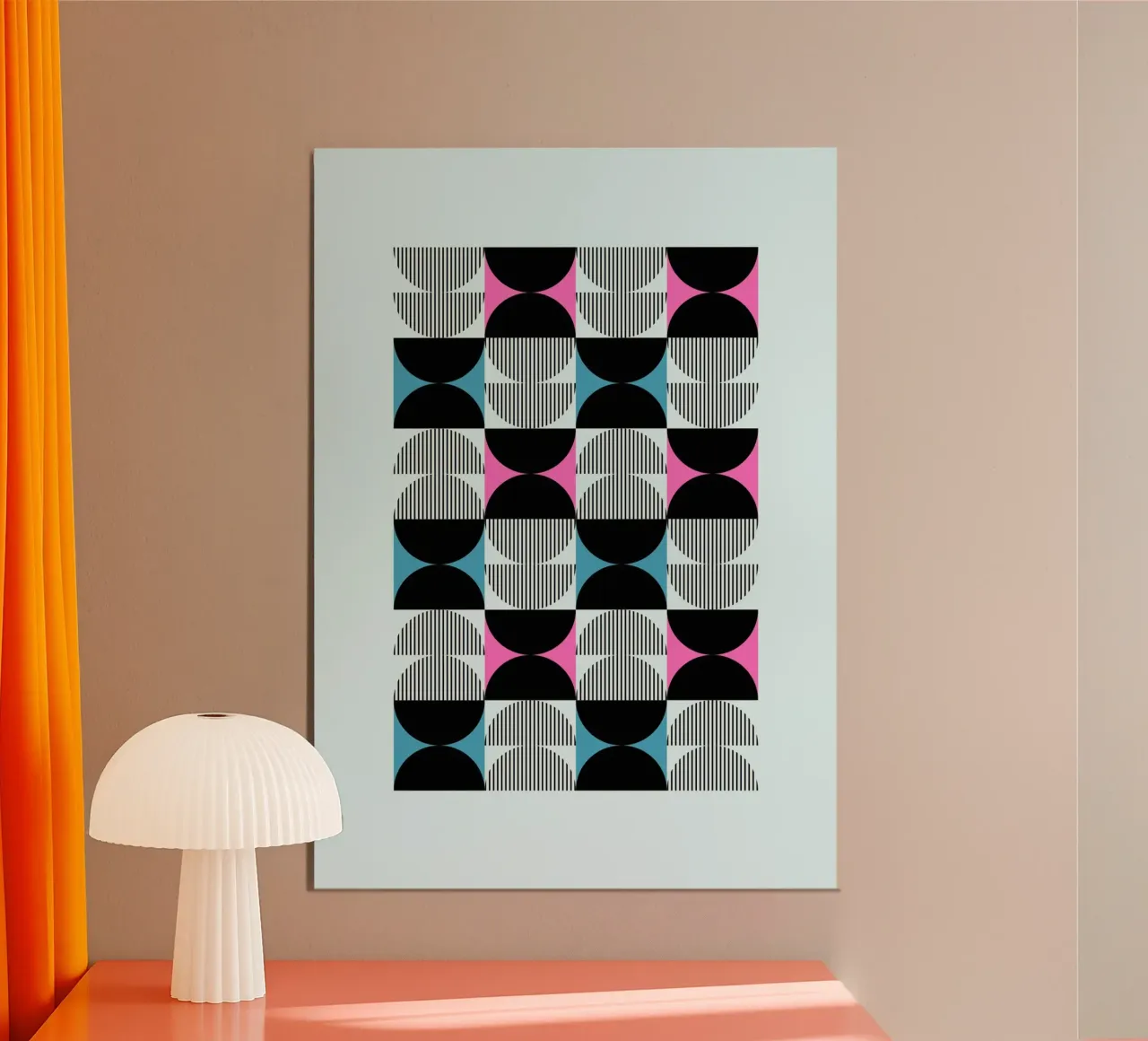 Geometrisch Patroon Abstract Roze Blauw Zwart Print poster van NorwesClub