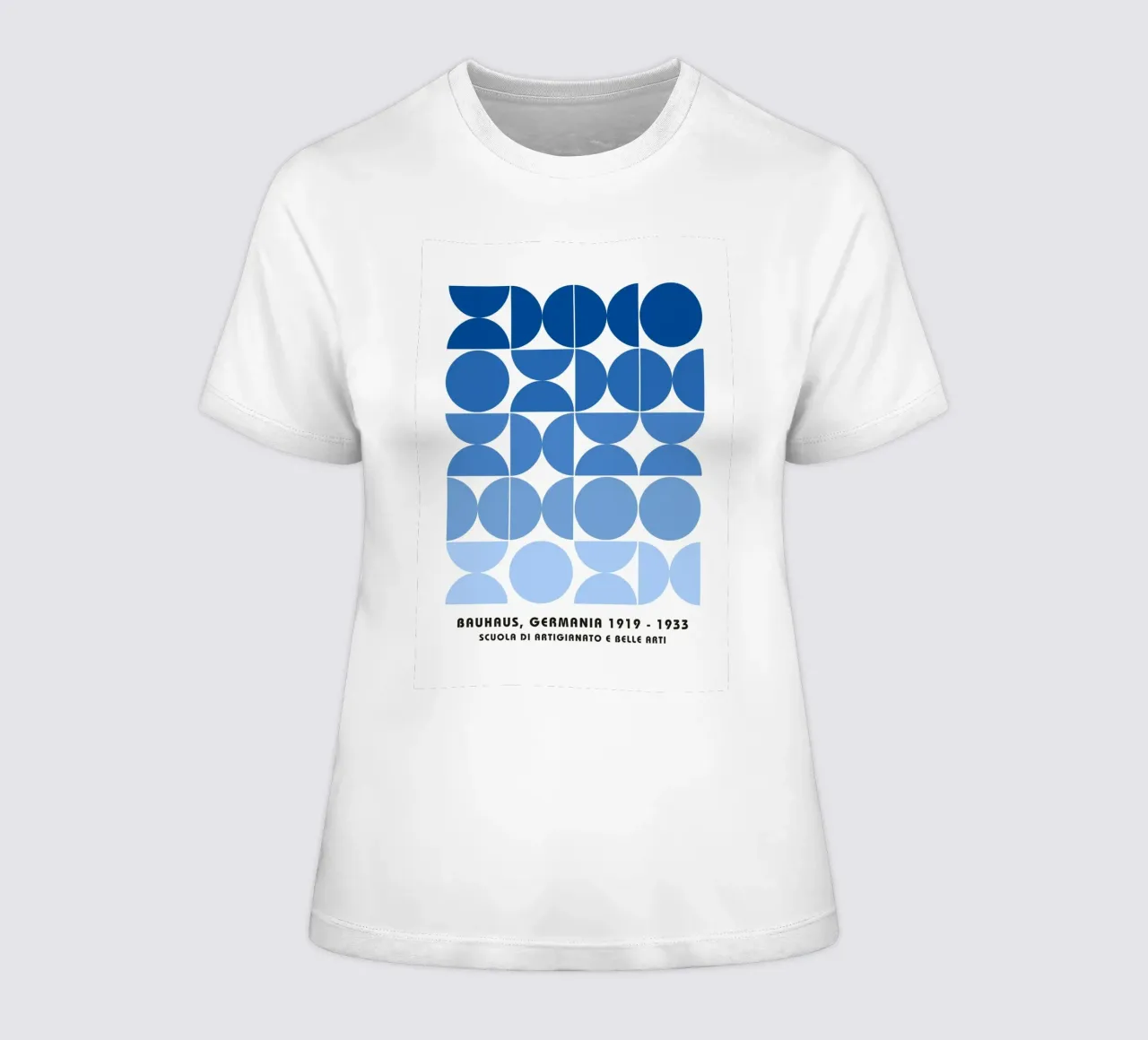 Bauhaus 1919-1933 Geometrisch Blauw Patroon Print dames t-shirt getailleerd van NorwesClub