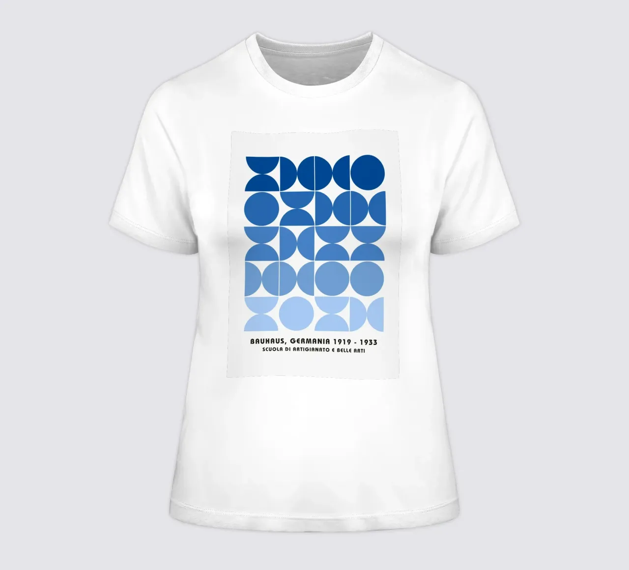 Bauhaus 1919-1933 Geometrisch Blauw Patroon Print dames t-shirt getailleerd van NorwesClub