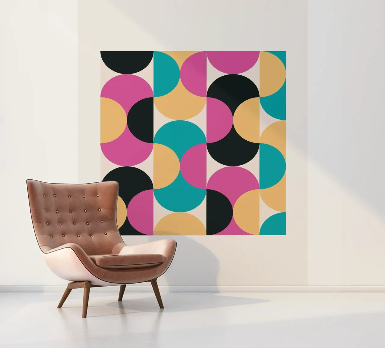 Geometric Pattern Abstract Pink Blue Yellow Print photo wallpaper by NorwesClub