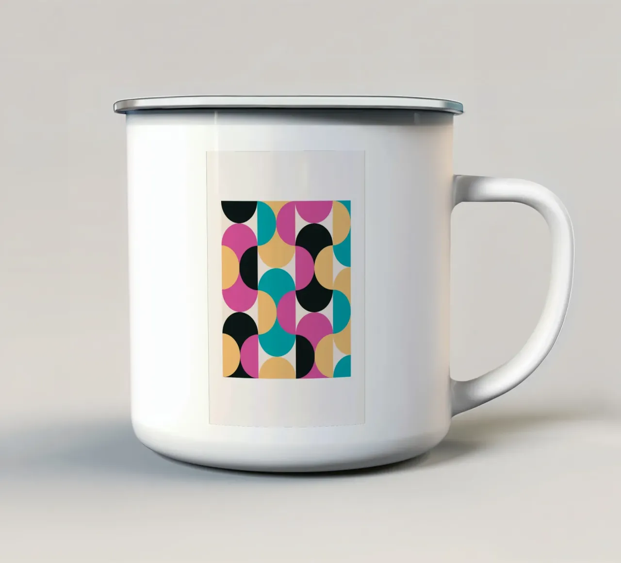 Geometrisch Patroon Abstract Roze Blauw Geel Print emaille mok van NorwesClub