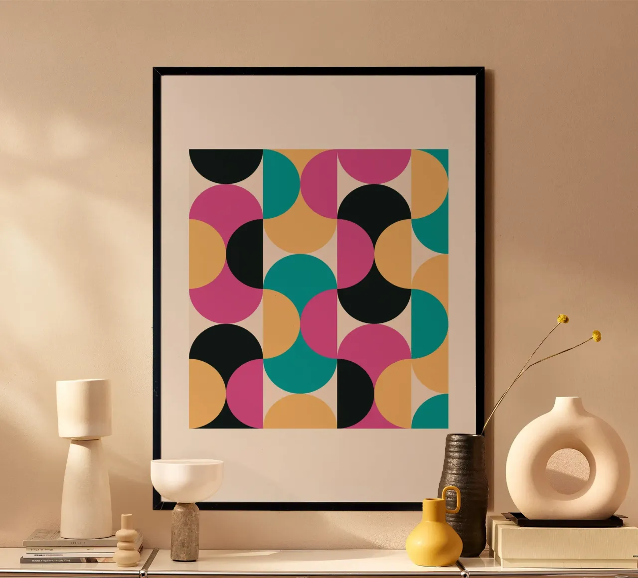 Motif géométrique abstrait rose bleu jaune imprimé hahnemühle de NorwesClub