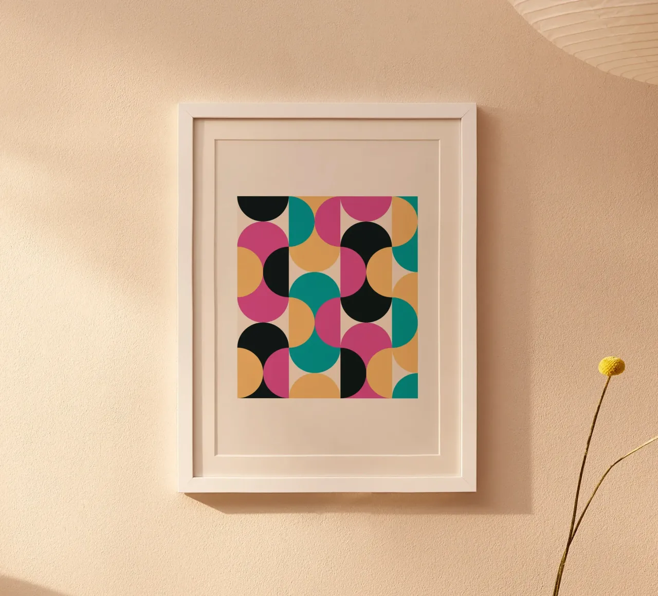 Motif géométrique abstrait rose bleu jaune imprimé hahnemühle de NorwesClub