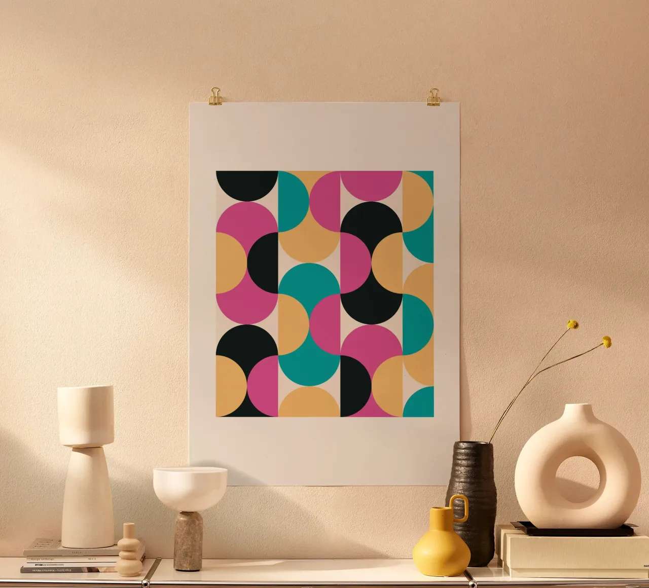 Motif géométrique abstrait rose bleu jaune imprimé hahnemühle de NorwesClub