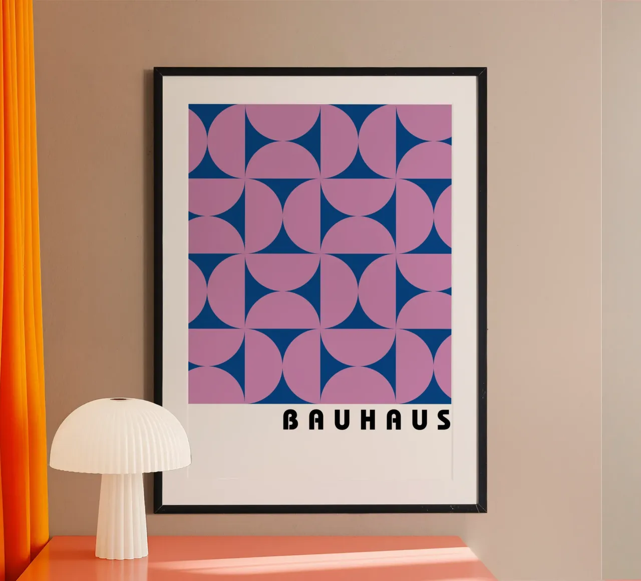 Bauhaus Geometrisch Patroon Roze Blauw Print hahnemühle van NorwesClub