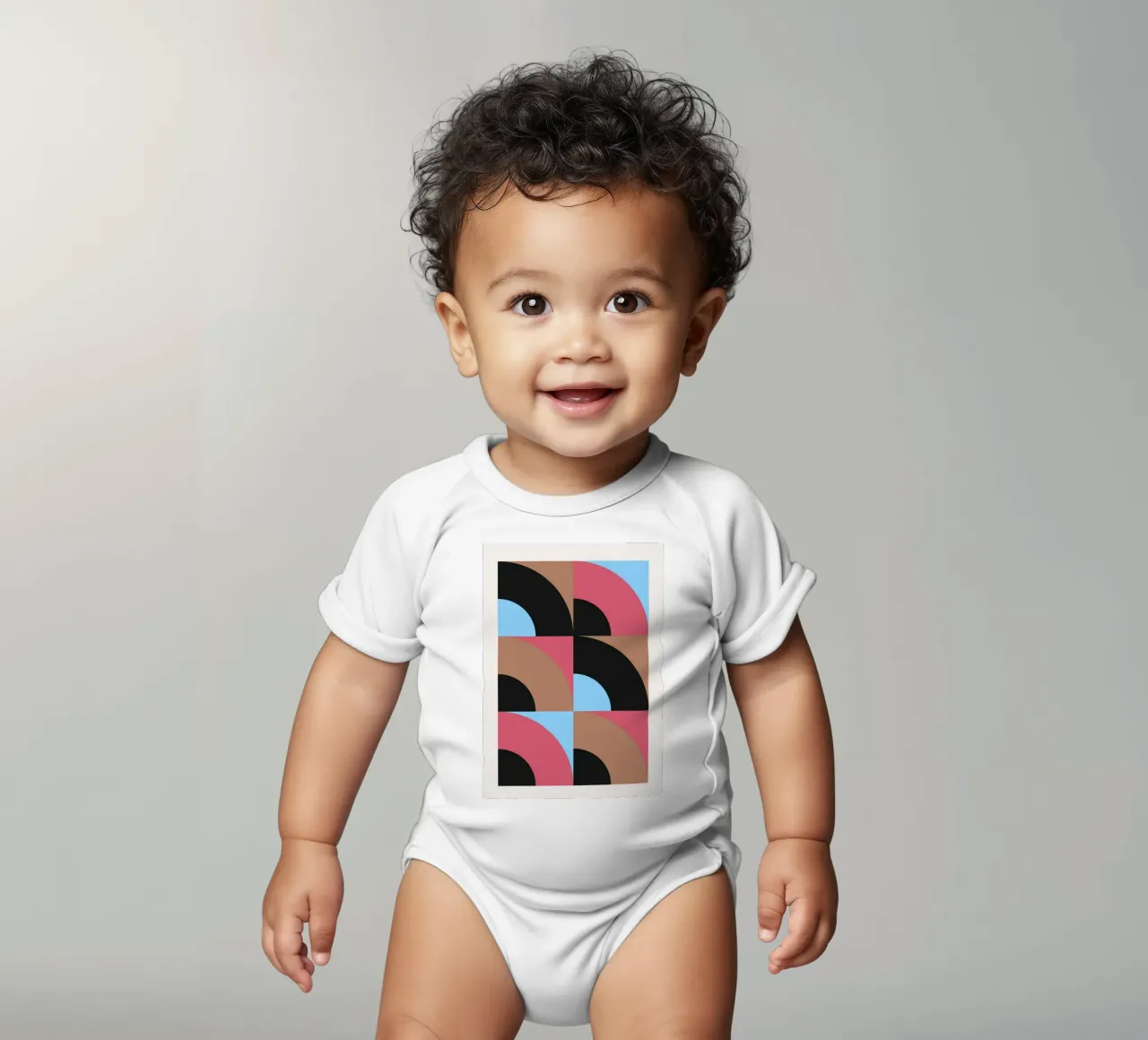 Geometrisch Patroon Abstract Zwart Blauw Bruin Print babyrompertje korte mouwen van NorwesClub