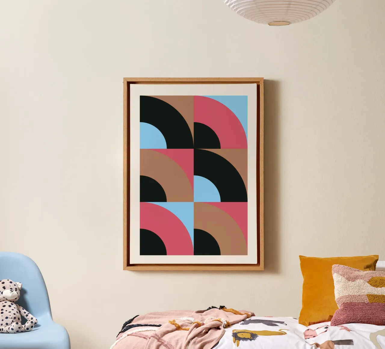 Geometrisch Patroon Abstract Zwart Blauw Bruin Print canvas van NorwesClub