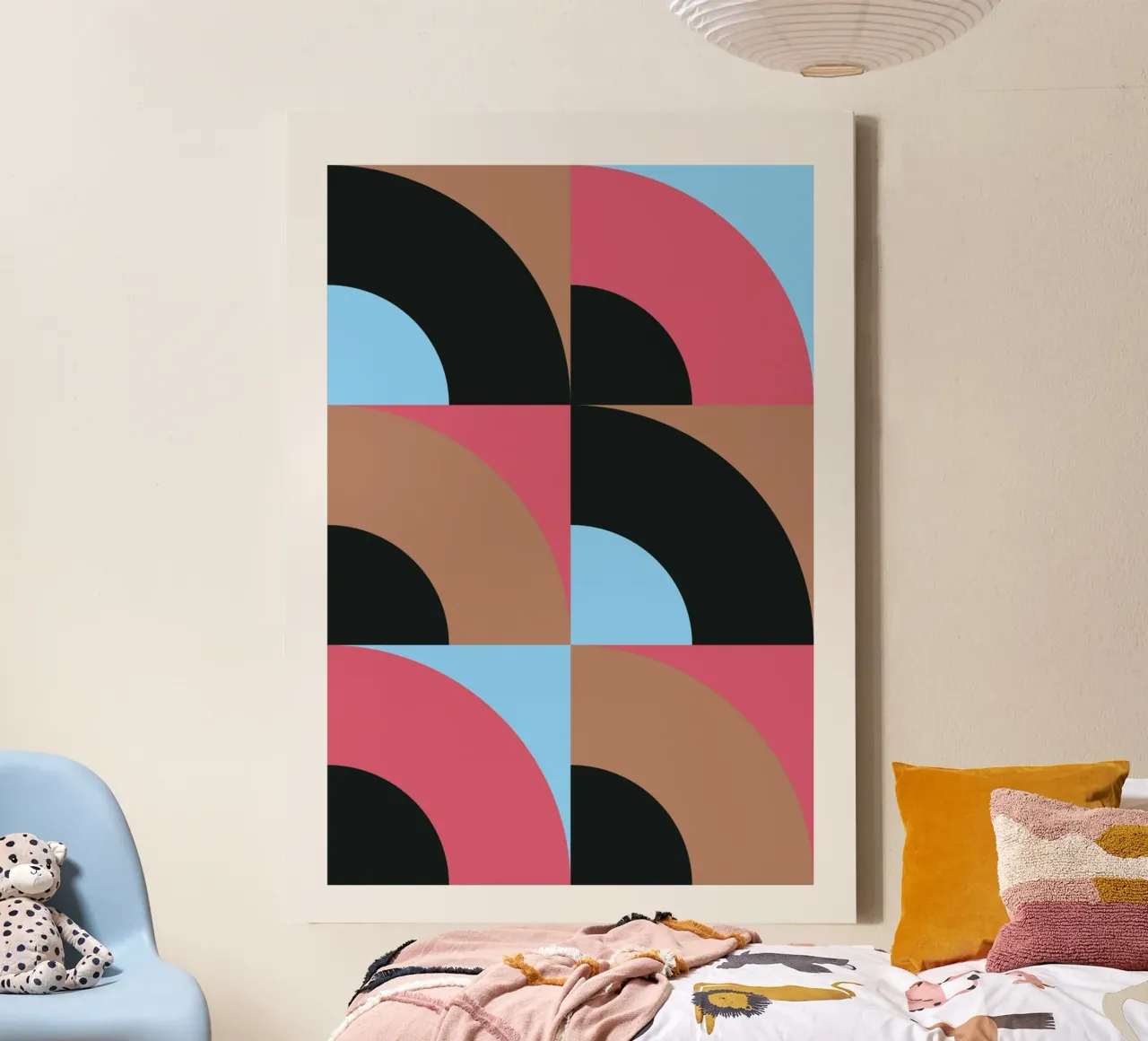 Geometrisch Patroon Abstract Zwart Blauw Bruin Print canvas van NorwesClub