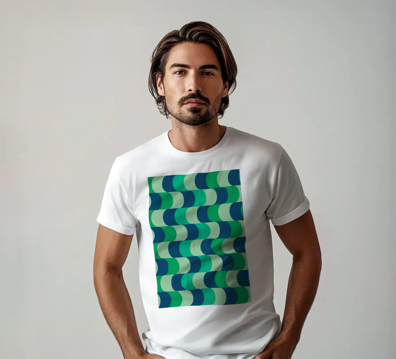Abstract Wavy Lines Pattern Green Blue Print t-shirt by NorwesClub