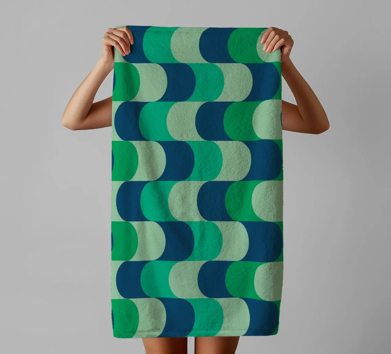 Abstract Wavy Lines Pattern Green Blue Print towel by NorwesClub