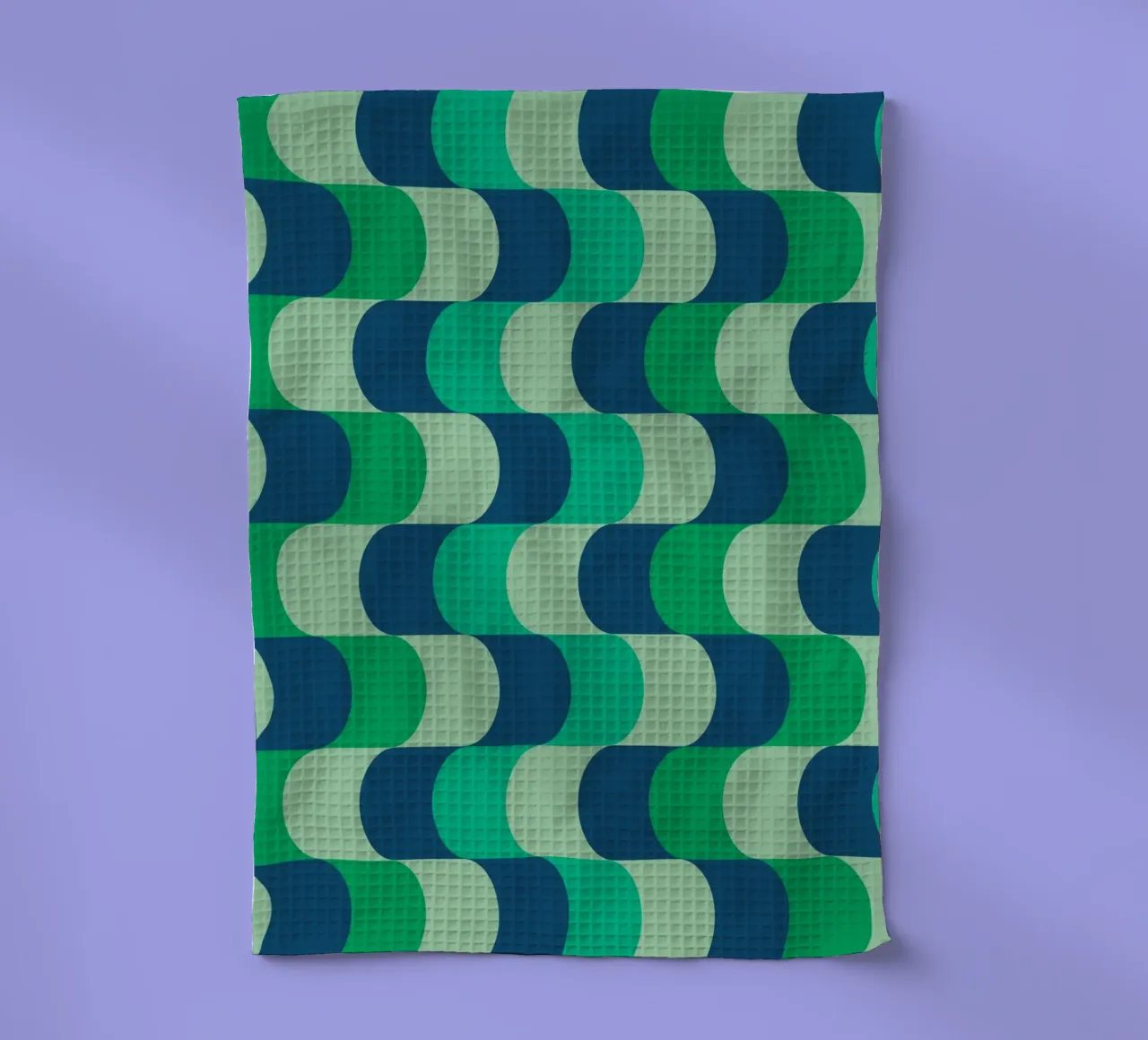 Motif abstrait de lignes ondulées imprimé en vert et en bleu torchon de NorwesClub