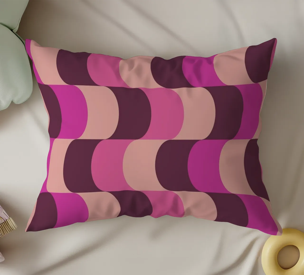 Abstract Wavy Lines Pattern Pink Burgundy Print decorative cushion by NorwesClub