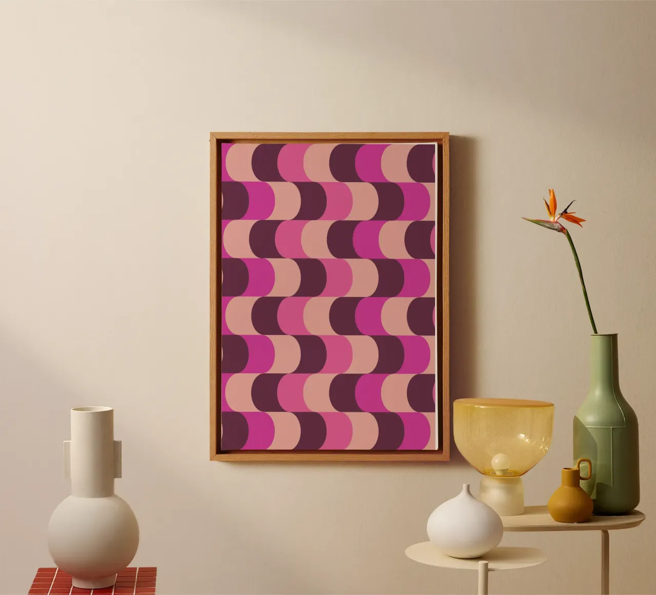 Abstract Wavy Lines Pattern Pink Burgundy Print canvas by NorwesClub