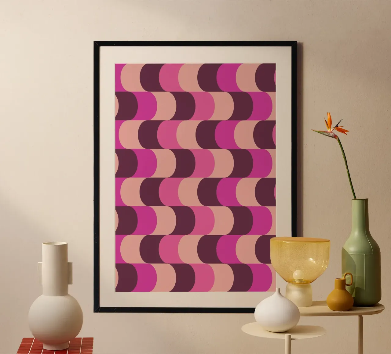 Stampa astratta a linee ondulate rosa e bordeaux poster da NorwesClub