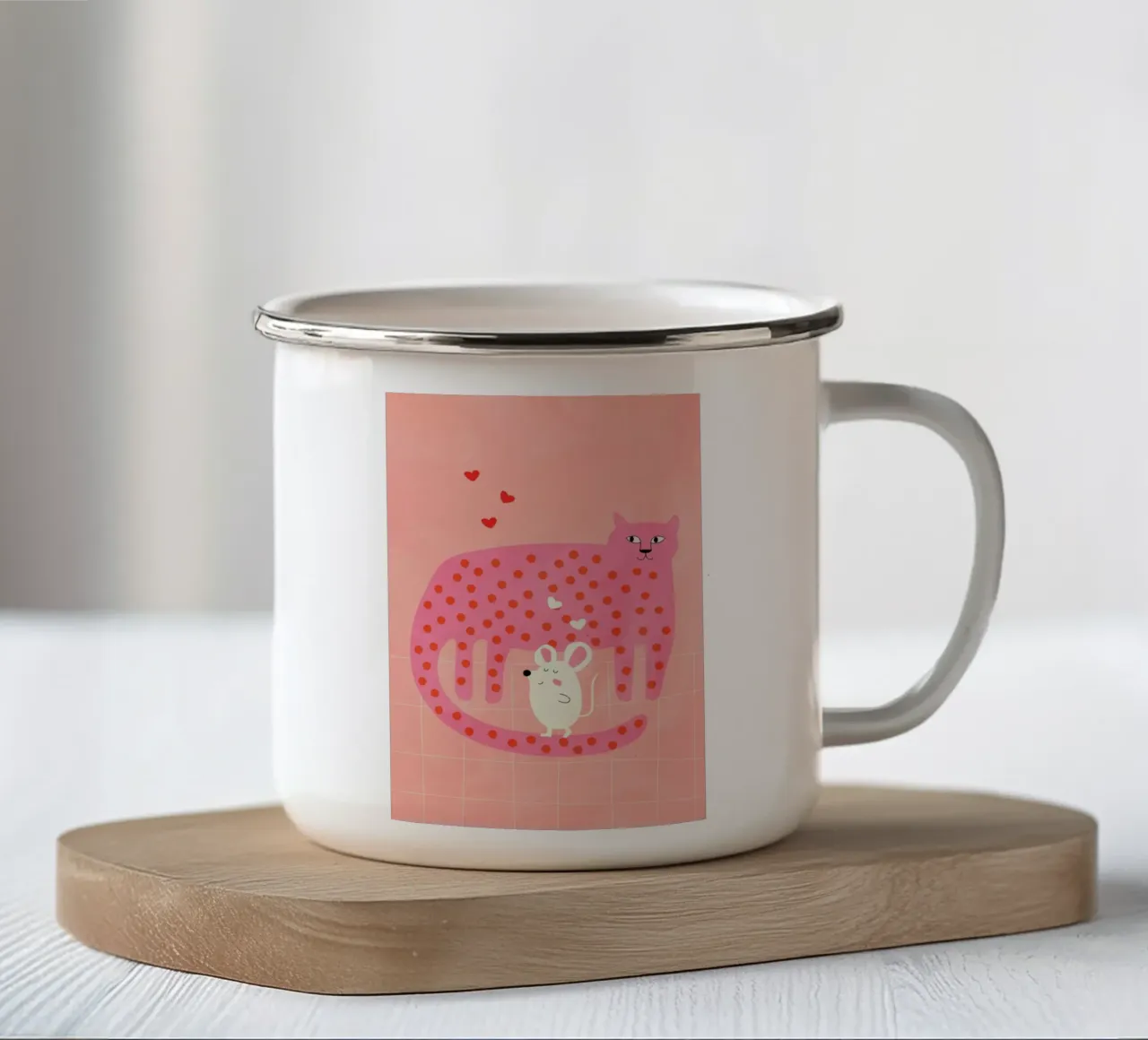 Cat and Mouse Emaille Tasse von Little Flourishes