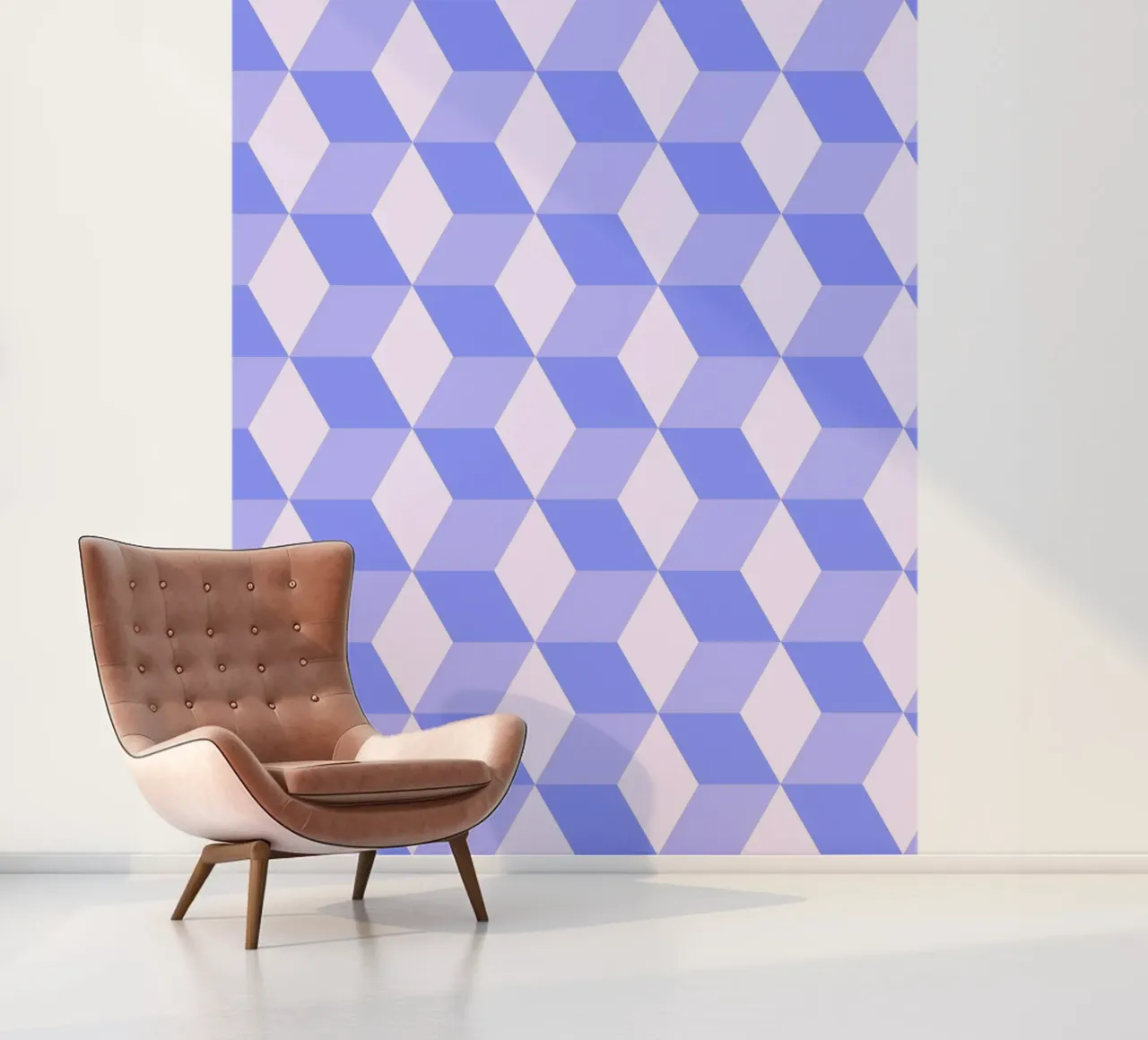 Motif géométrique 3D en forme de cube imprimé en violet papier peint photo de NorwesClub