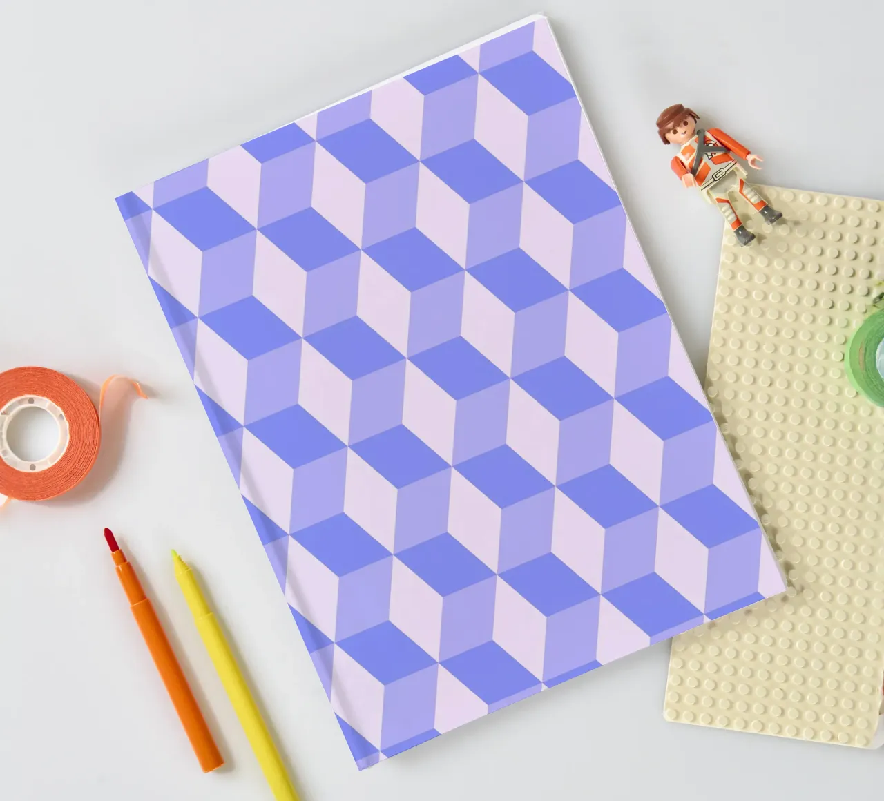 Geometric 3D Cube Pattern Purple Print notebook by NorwesClub