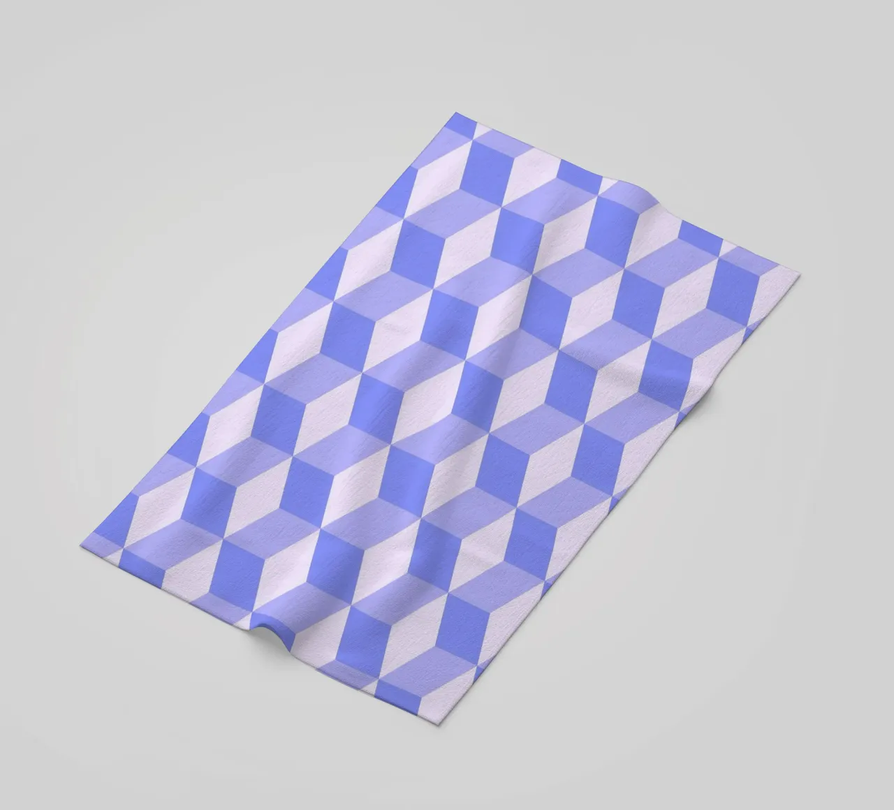 Stampa geometrica 3D a forma di cubo in viola telo mare da NorwesClub