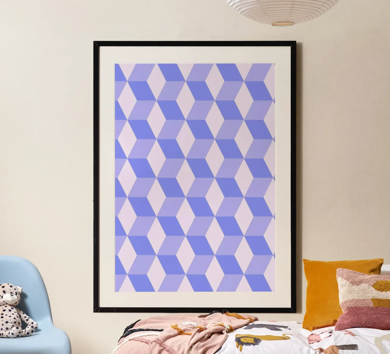 Stampa geometrica 3D a forma di cubo in viola poster da NorwesClub