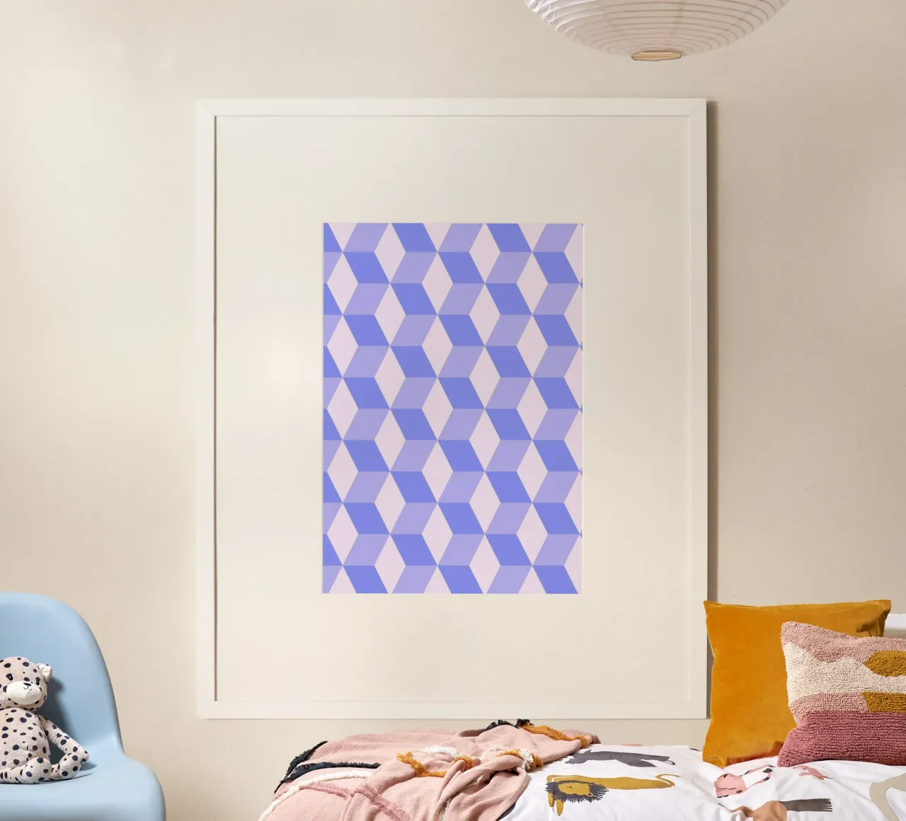 Geometric 3D Cube Pattern Purple Print hahnemühle by NorwesClub